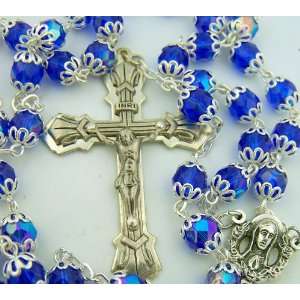   Double Capped Blue Mary Beads Rosary Cross Crucifix Jewelry
