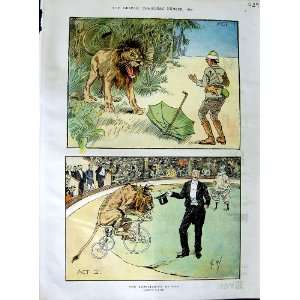   1892 Colour Print Comedy Man Lion Tamer Circus Scene: Home & Kitchen