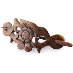  Hand Carved Sono Wood Natures Heart Floral Leaf Crest Hair 