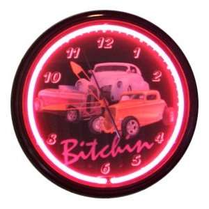  Free Shipping   20 Inch Bitchin 3 Hot Rod Cars Neon Clock 