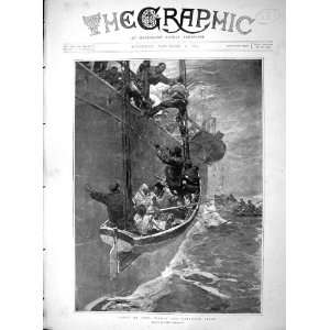  1893 SHIP FIRE WOMEN CHILDREN LIFE BOAT RESCUE BRANGWYN 