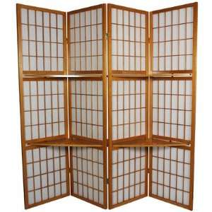  65 Window Pane Room Divider with Shelf in Honey 
