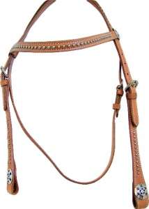 854 Horse Headstall w/Studs Star conc Med Oil CLOSEOUT  