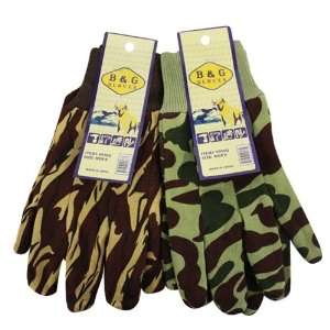 2 Pairs B&G Mens Camouflage Work Gloves Brown & Green 