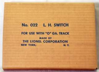 Lionel One No. 022 Left Hand Non derailing R.C. O gauge switch in OB 