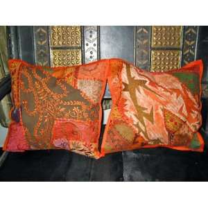  Gujrati Embroidered Sari Toss Pillow Cushion Covers 