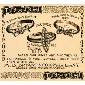  1892 Ad M. B. Bryant Ring Gold Turquoise Pearl Jewelry 