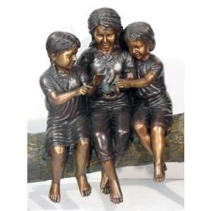   SRB49592 3 Children on Log with Bird   Bronze