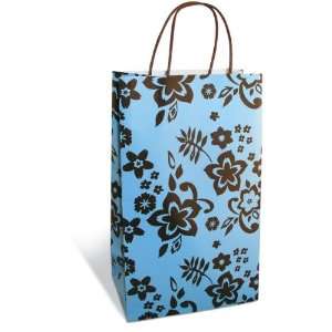  Blue/Brown Flower Wine Gift Bag   Double Bottle w/ Rope 
