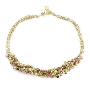 Freshwater Pearl Choker Necklace; 16L; Woven Gold And Silver Base 