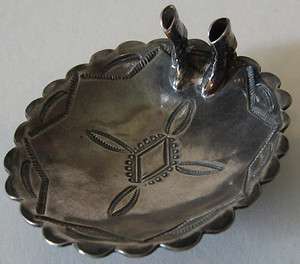   NAVAJO INDIAN STAMPED STERLING SILVER TRINKET TRAY WITH COWBOY BOOTS
