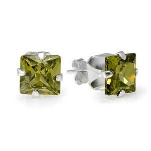   6mm Peridot Green CZ Cubic Zirconia Square Stud Earrings: Jewelry