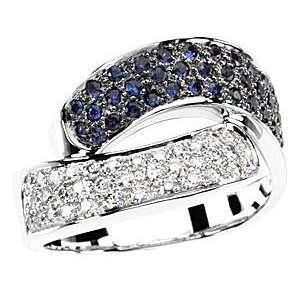   Pave Blue Sapphire & Diamond Ring   Unique Curving Band(4.5) Jewelry