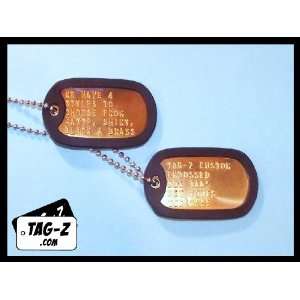  2 Military Dog Tags   Custom Embossed Brass Tags with 