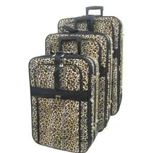    Leopard Print Designer 3pc Luggage Set (Black) 