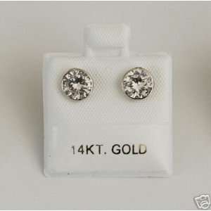  14k White Gold Bezel Cz Stud Earrings 2.50Ctw Everything 