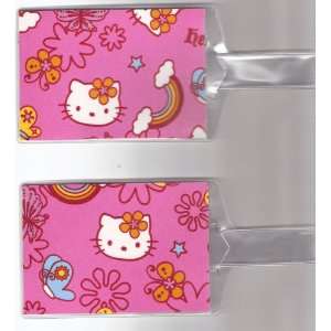  Set of 2 Luggage Tags Made with Hello Kitty Pink Rainbow 