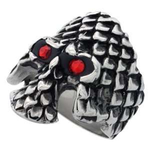 Surgical Steel Gothic Skull Ring with Scaly Armor Red CZ Eyes 1 3/16 