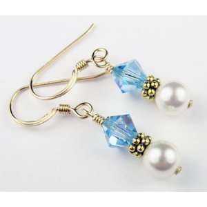  Damali 14K Gold Dangle Earrings March Aquamarine Pearl 