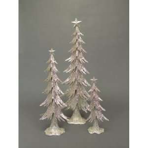 Set of 3 Winters Blush Silver Glittered Table Top Christmas Trees 16 
