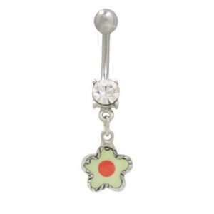  Dangler Green and Red Pastel Flower Belly Button Ring 