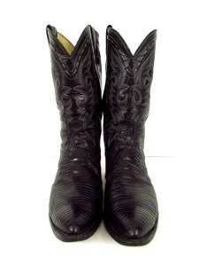 mens black DAN POST embroidered lizard cowboy western boots leather sz 