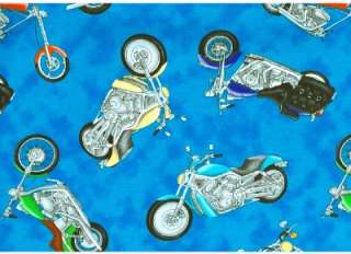 LARGE MOTORCYCLES ON BRIGHT BLUE~ Cotton Quilt Fabric  