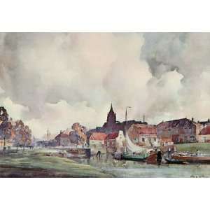  1930 Gorinchem Holland John E. Aitken Canal Boat Print 