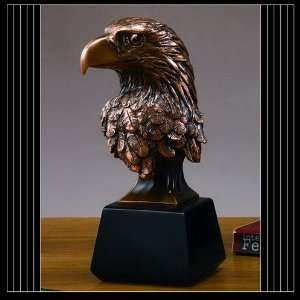 Bronze Eagle Head Sculpture   8 Tall x 3 Wide   Woodtone Base 3 x 3 