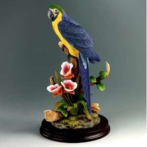   by Sadek Golden Blue Macaw with Orchids Figurine
