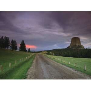 Twilight View down a Dirt Road towards Devils Tower National 