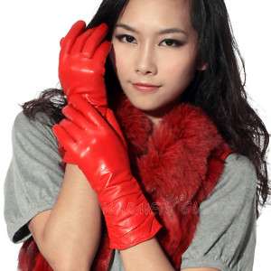 Women GENUINE LEATHER ruffle middle long gloves 6 color  