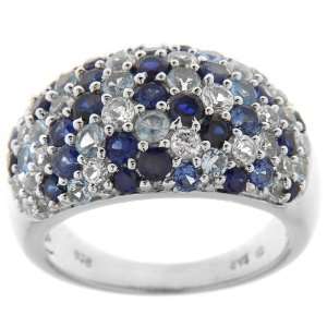  Sterling Silver Shades of Blue Gemstone Cluster Ring, Size 