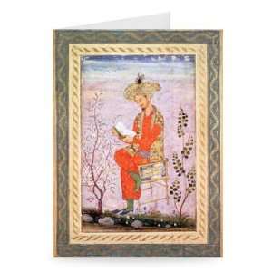 Babur (r.1526 30) Reading, Mughal (w/c on   Greeting Card (Pack of 2 