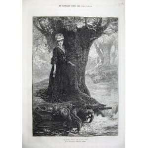   1873 Fine Art Beautiful Woman Tree River Royal Academy