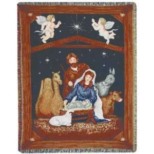   Nativity Manger Christ Child Holiday Afghan Tapestry