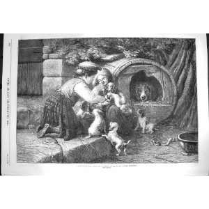   : 1870 Children Playing Pets Puppy Dogs Bottomley Art: Home & Kitchen