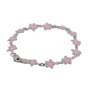  18K White Gold Pink Enamel Flower Bracelet Jewelry