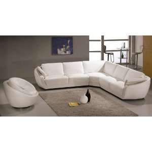  Contemporary Leather Sectional Sofa + Chair   White: Home 