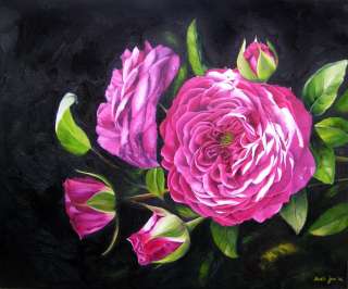 Pink Purple Rose oil   Original flower painting Joa  