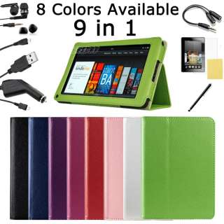 For Kindle Fire Leather Case with Stand/Car Charger/USB/Stylus 