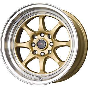 New 15X8.25 4 100/4 114.3 Drag DR 54 Gold Machined Lip Wheels/Rims