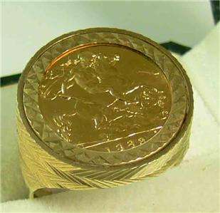 22CT GOLD ENGLISH HALF SOVEREIGN COIN IN 9CT GOLD RING MOUNT  