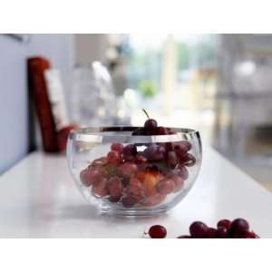Herstal 7028478024 Clear Mira Large Bowl, Silver Edge Faceted:  
