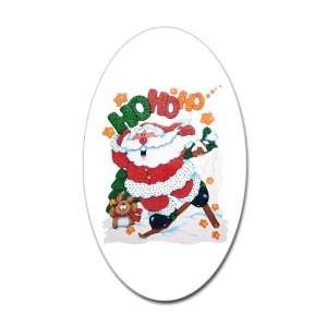  Sticker (Oval) Merry Christmas Santa Claus Skiing Ho Ho Ho 