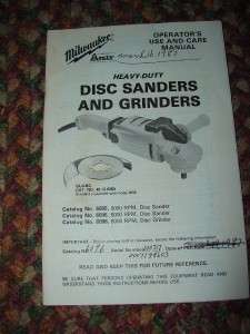 Milwaukee Disk Sanders And Grinders Operaters Manual  
