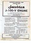 JACOBSEN OWNERS MANUAL PARTS LIST ENGINE J 100 V ENGINE VINTAGE MOWER 