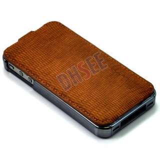Deluxe Snake Brown Flip Leather Chmore Case fr iPhone 4  