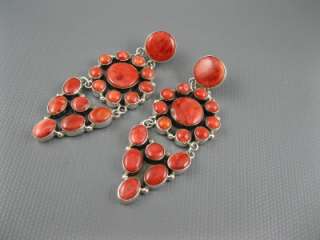 Big Navajo Sterling Red Spiny Apple Coral Cluster Earrings 3 Inch 