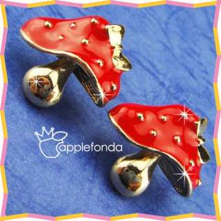 E1192 Cute Fashion alloy metal stud earrings red mushroom  